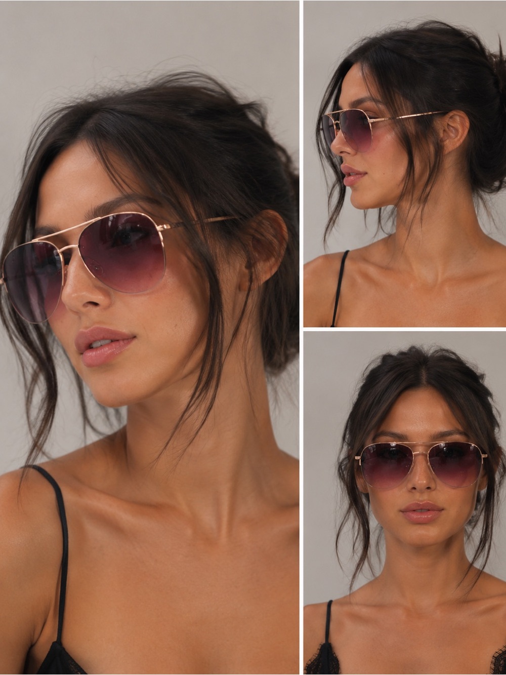 Like New Women‘s Aviator Sunglasses - Rose Gold Frame with Gradient Brown Lenses